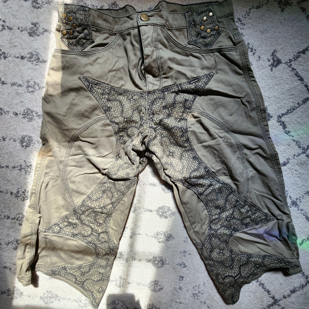 Onanya Mens green Long Shorts with sacred geometry design